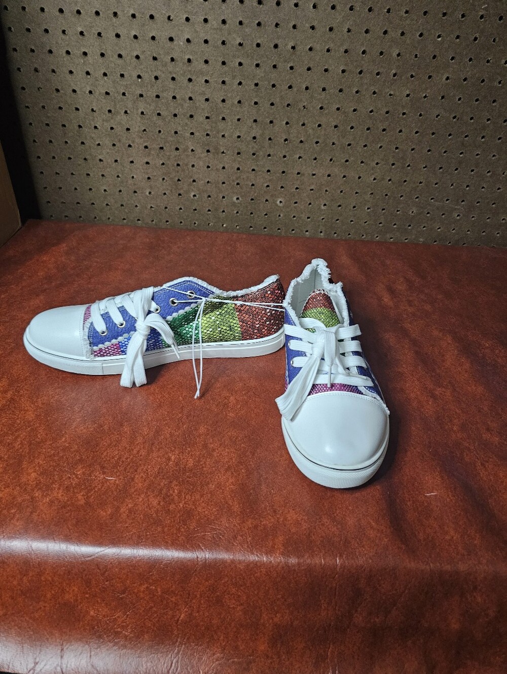 Rainbow Sequin Low-Top Sneakers - White Trim Size 43/ 12 in Womens